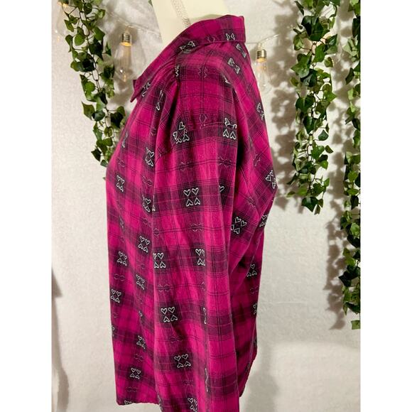 Vintage 90's Napa Valley Petites Women's Pink Black Heart Button Up Size Medium - Picture 8 of 12